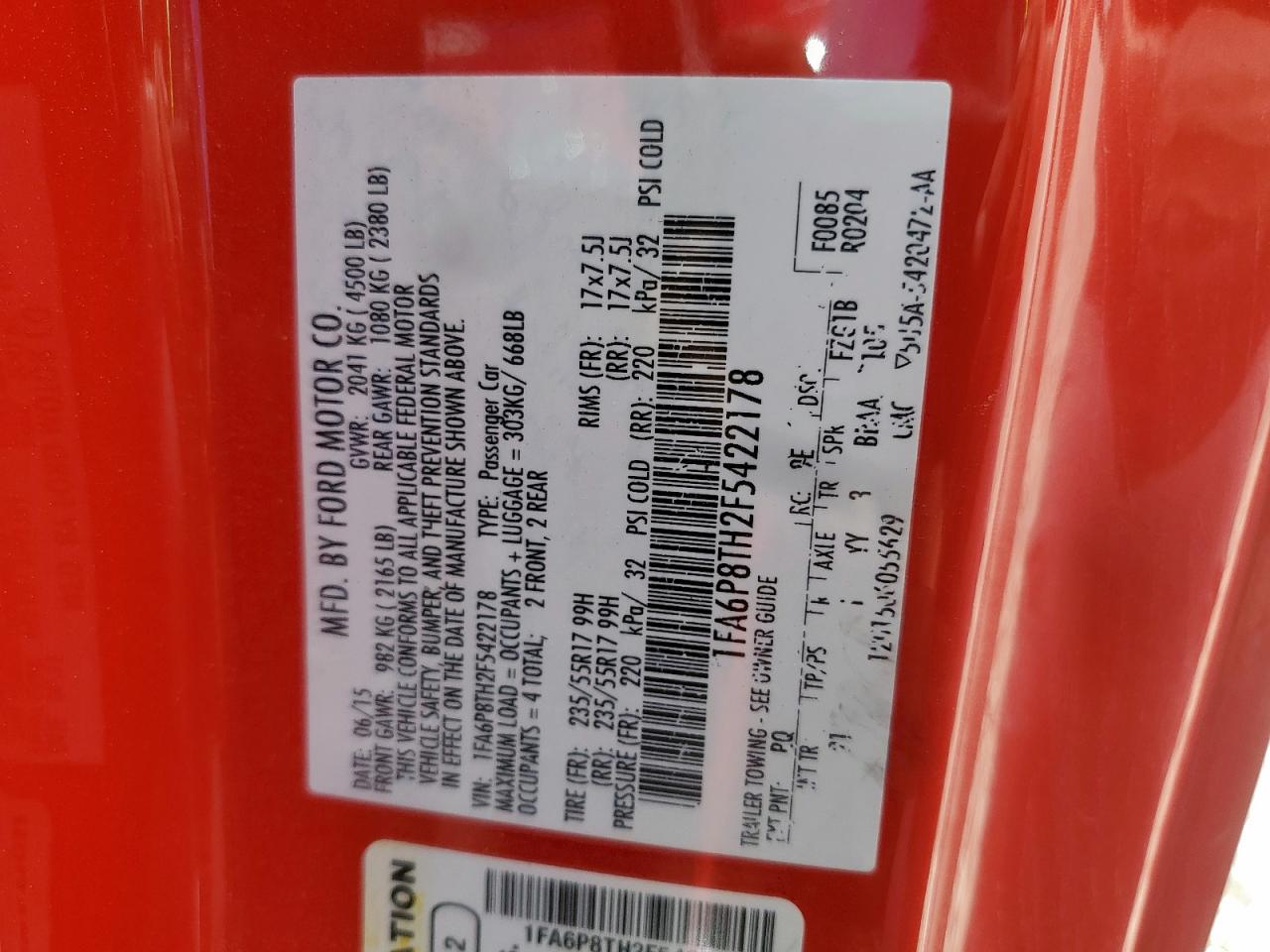 FORD ALL Models 2015 VIN 1FA6P8TH2F5422178 zdjęcie 12