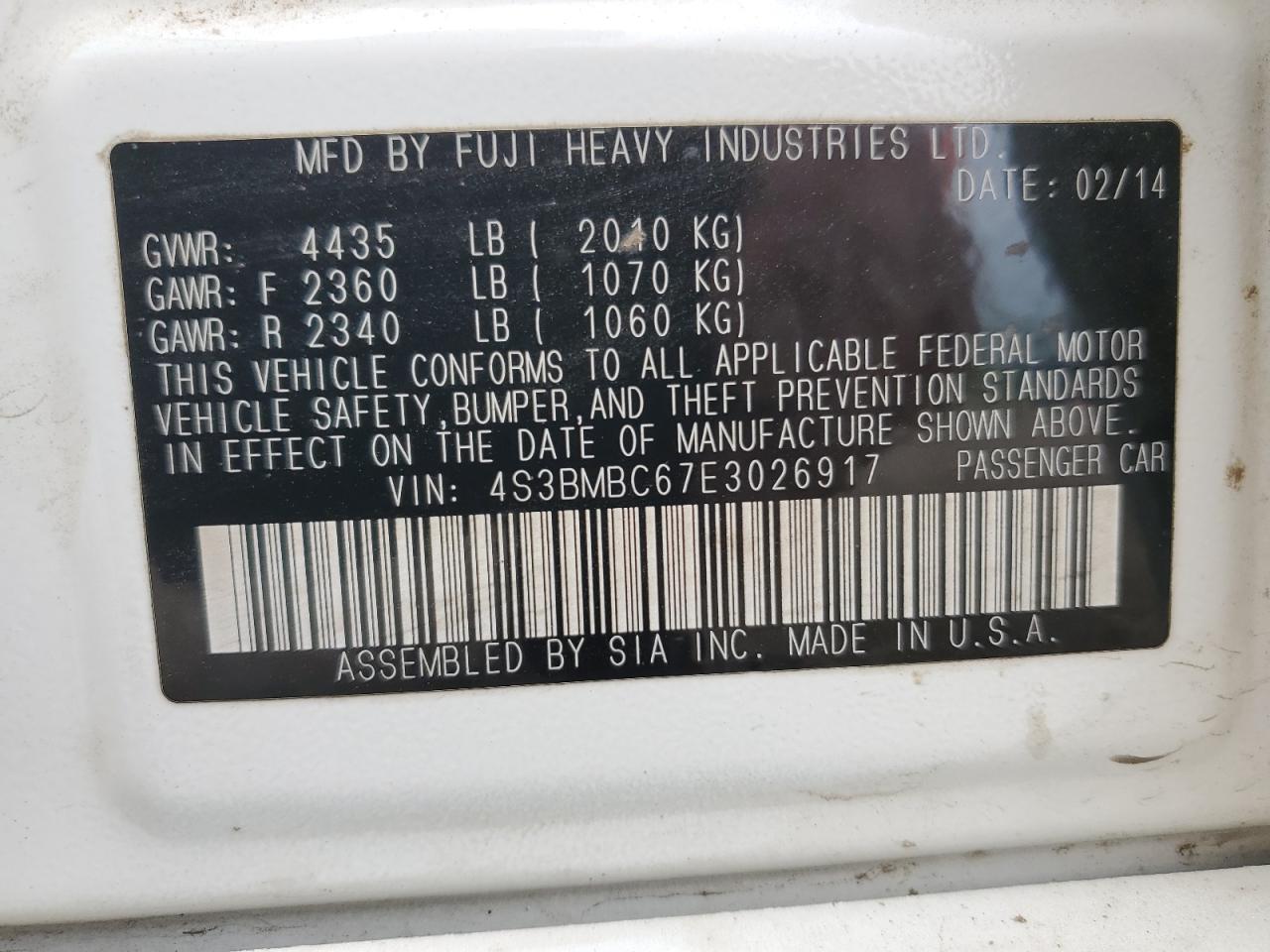 SUBARU LEGACY 2014 VIN 4S3BMBC67E3026917 photo 12