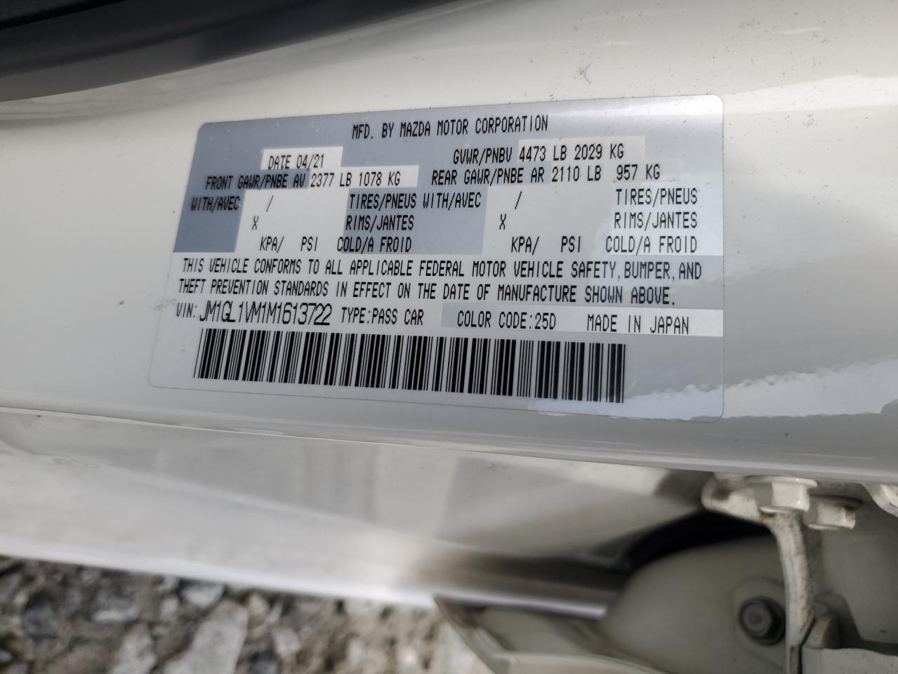 2021 Mazda 6 Touring VIN: JM1GL1VM1M1613722 Lot: 60495675
