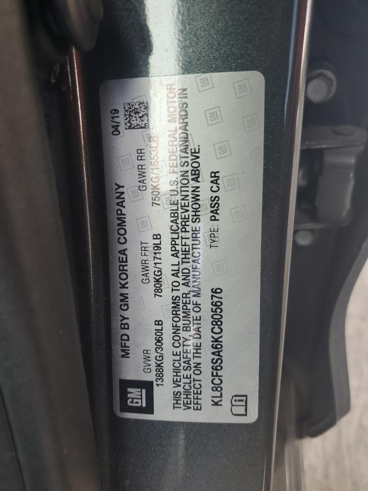 2019 Chevrolet Spark 2Lt VIN: KL8CF6SA6KC805676 Lot: 61631125