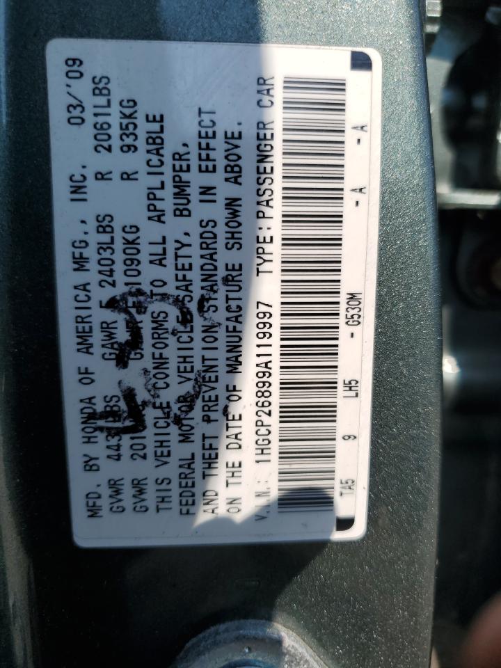 2009 Honda Accord Exl VIN: 1HGCP26899A119997 Lot: 62331995