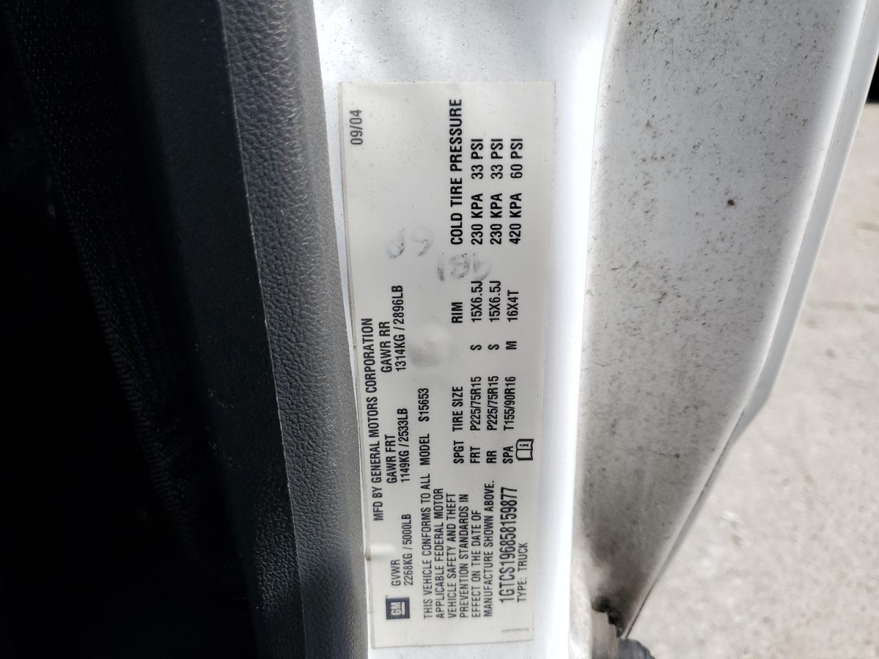 2005 GMC Canyon VIN: 1GTCS196858159877 Lot: 61567715