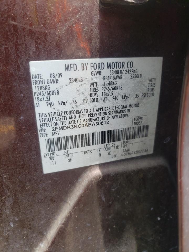 2010 Ford Edge Limited VIN: 2FMDK3KC0ABA30812 Lot: 62075165