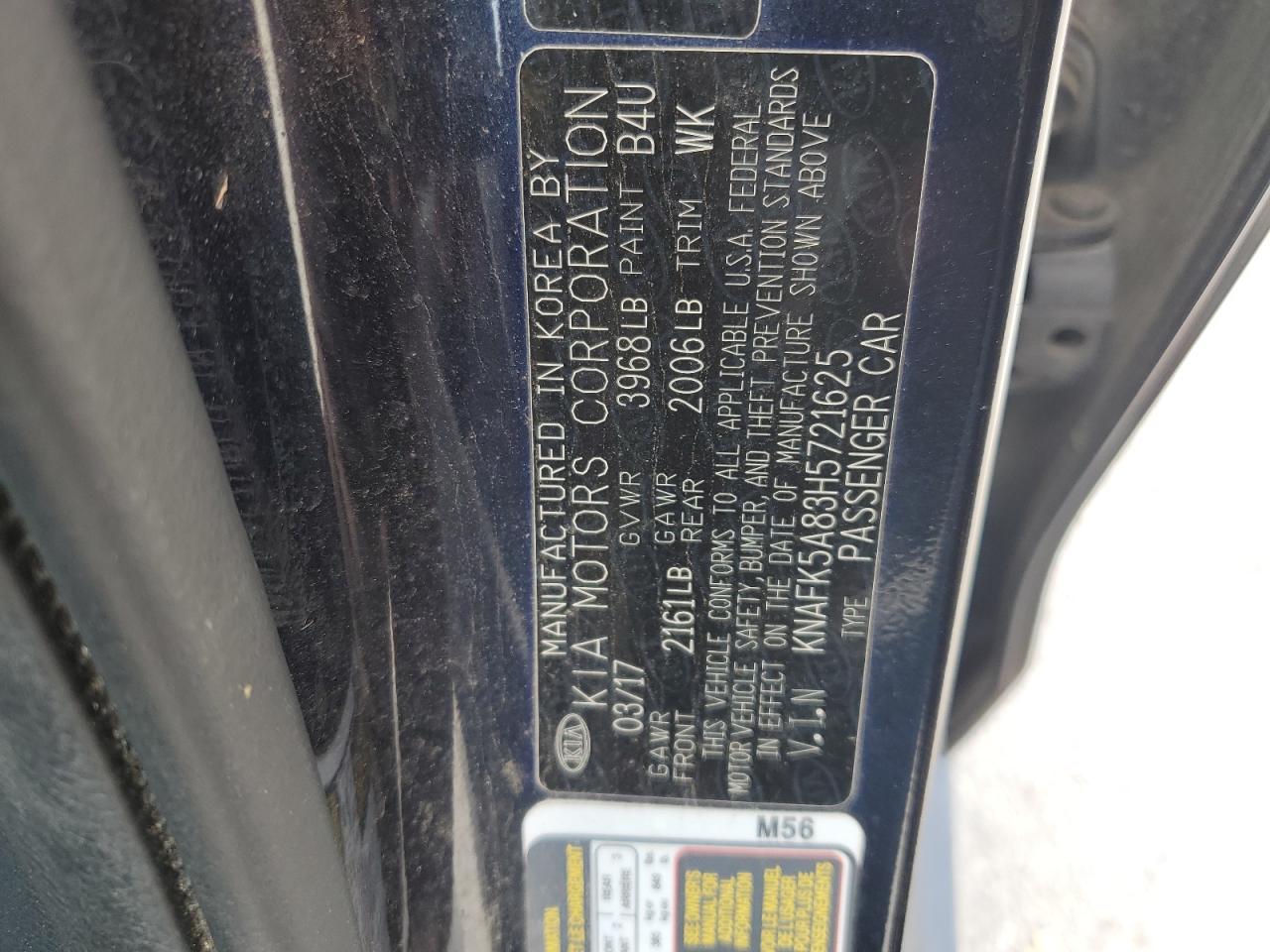 2017 Kia Forte Lx VIN: KNAFK5A83H5721625 Lot: 63021195