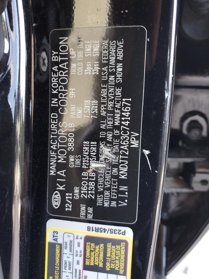 2012 Kia Soul + VIN: KNDJT2A63C7414671 Lot: 60745215