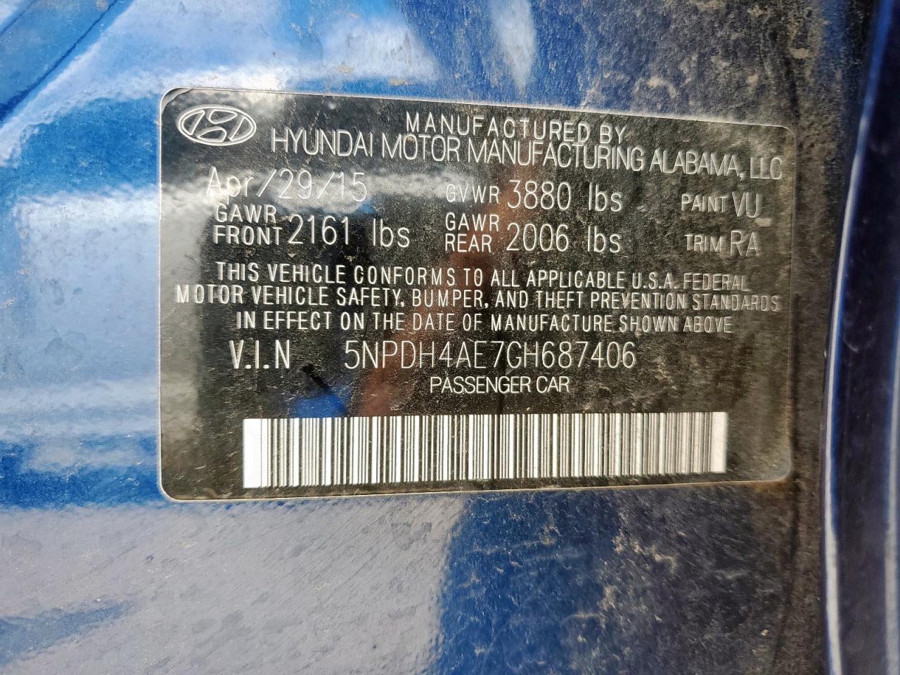 HYUNDAI ELANTRA 2016 VIN 5NPDH4AE7GH687406 фото 12