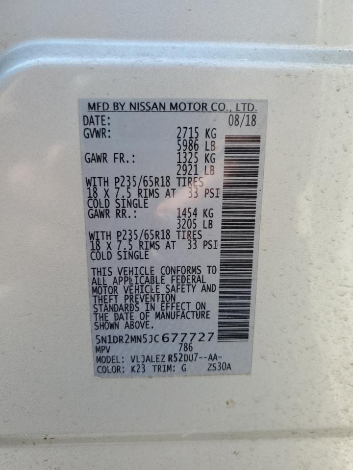 2018 Nissan Pathfinder S VIN: 5N1DR2MN5JC677727 Lot: 62847605