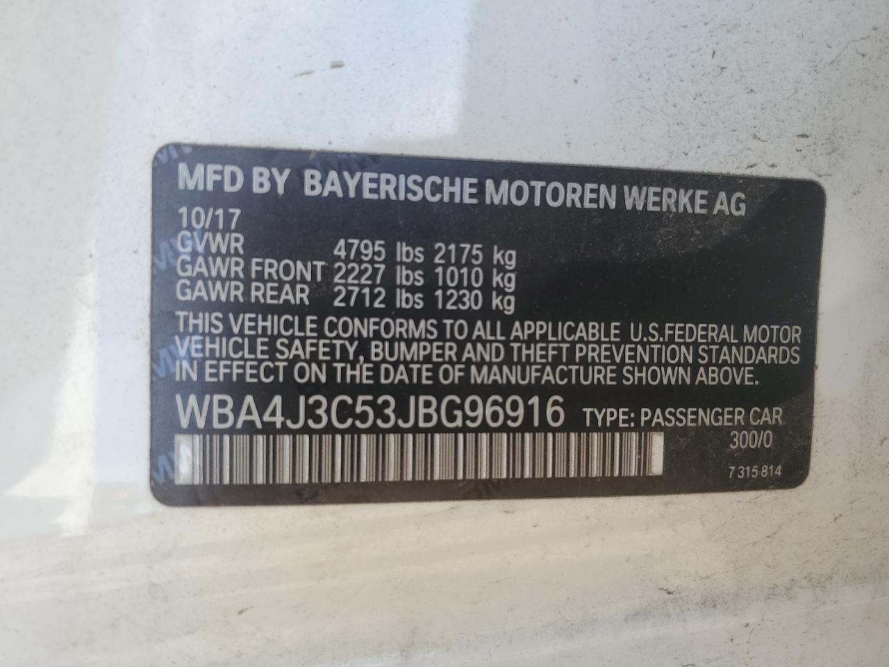 2018 BMW 430Xi Gran Coupe VIN: WBA4J3C53JBG96916 Lot: 60708825