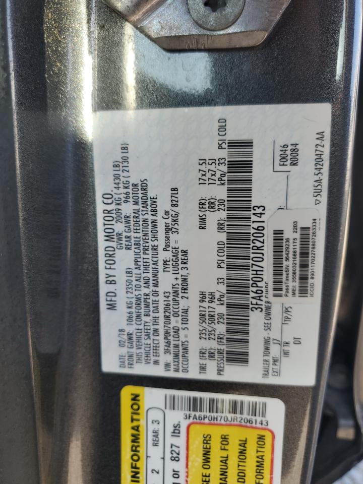 FORD FUSION 2018 VIN 3FA6P0H70JR206143 zdjęcie 12