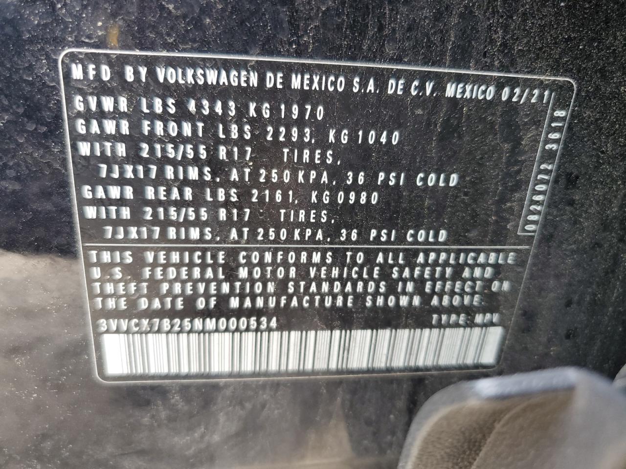 2022 Volkswagen Taos S VIN: 3VVCX7B25NM000534 Lot: 59349345