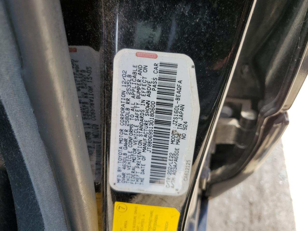 2003 Lexus Gs 300 VIN: JT8BD69S130180600 Lot: 60861875