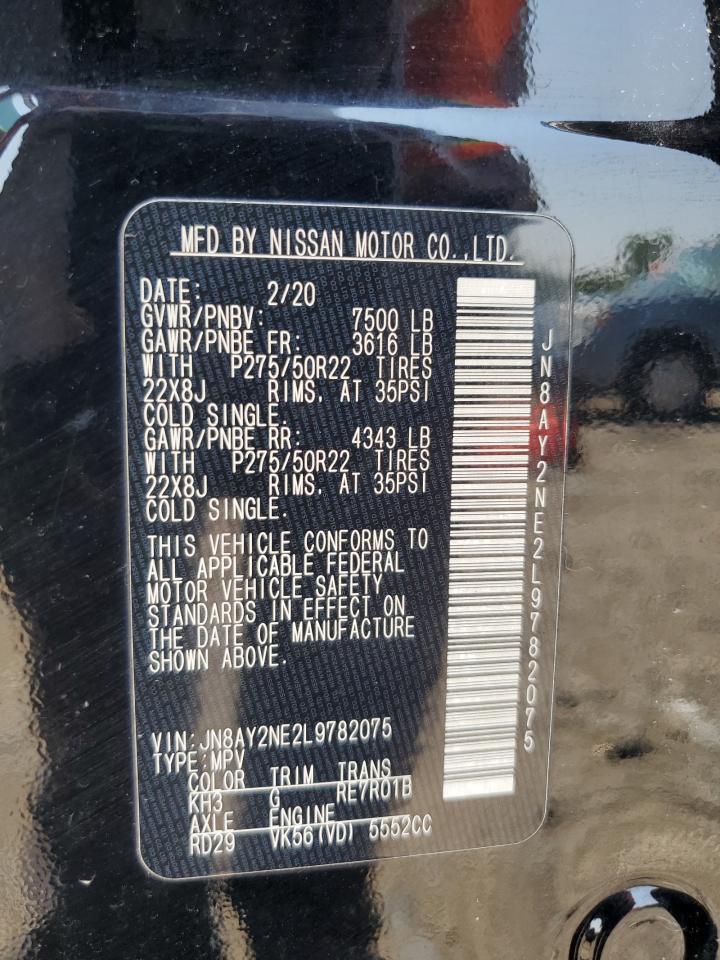 2020 Nissan Armada Platinum VIN: JN8AY2NE2L9782075 Lot: 62414205