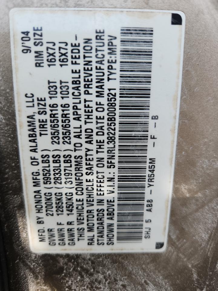 2005 Honda Odyssey Lx VIN: 5FNRL38225B008521 Lot: 62692305