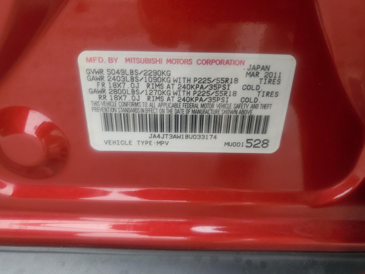 2011 Mitsubishi Outlander Se VIN: JA4JT3AW1BU033174 Lot: 61099575