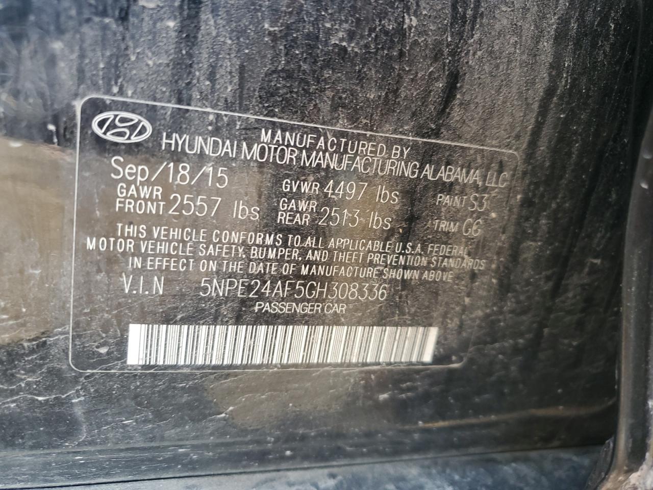 HYUNDAI SONATA 2016 VIN 5NPE24AF5GH308336 фото 12