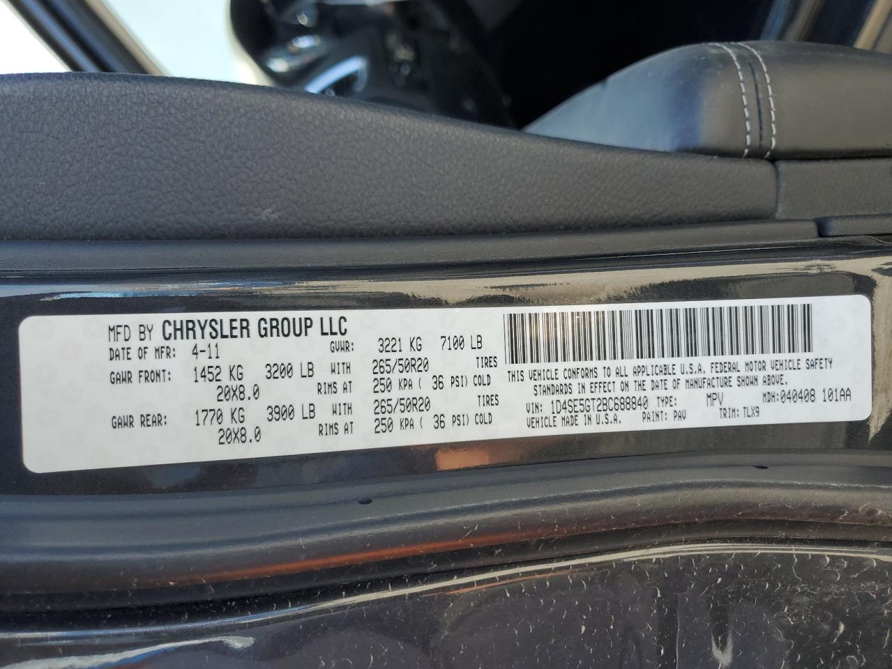 2011 Dodge Durango Citadel VIN: 1D4SE5GT2BC688840 Lot: 61446505