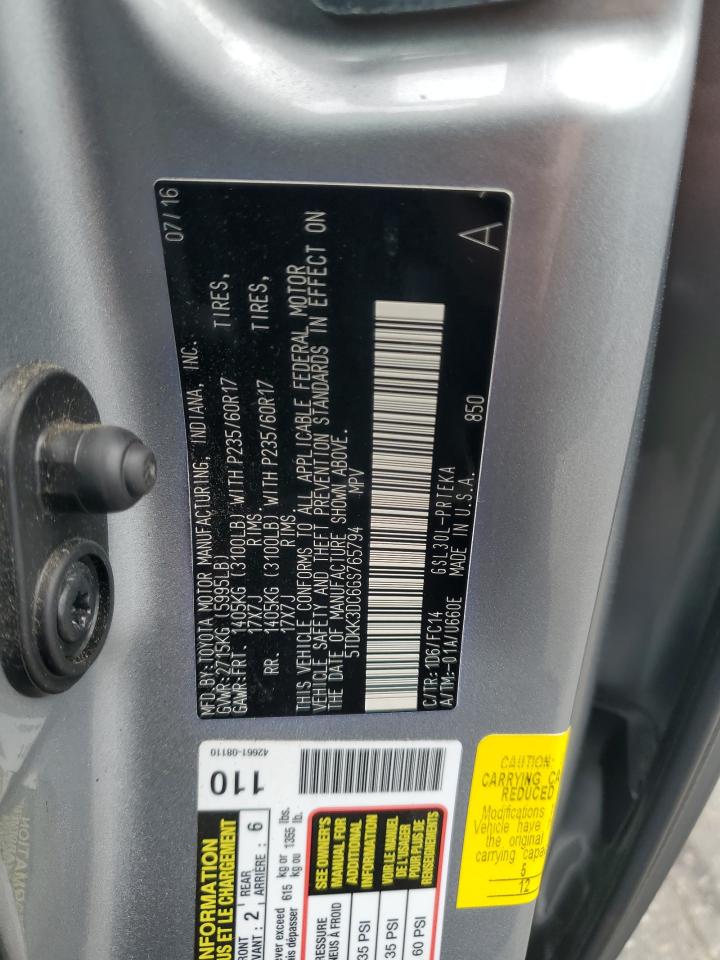 2016 Toyota Sienna Le VIN: 5TDKK3DC6GS765794 Lot: 62450375