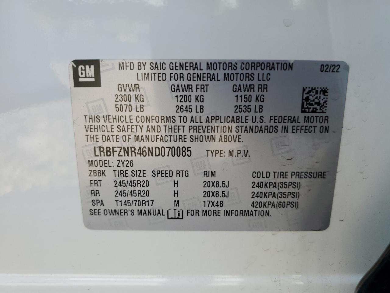 2022 Buick Envision Essence VIN: LRBFZNR46ND070085 Lot: 64579395