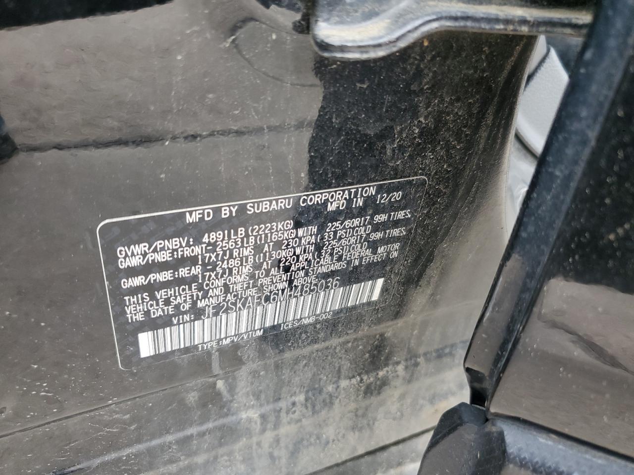 2021 Subaru Forester Premium VIN: JF2SKAFC6MH485036 Lot: 61420835
