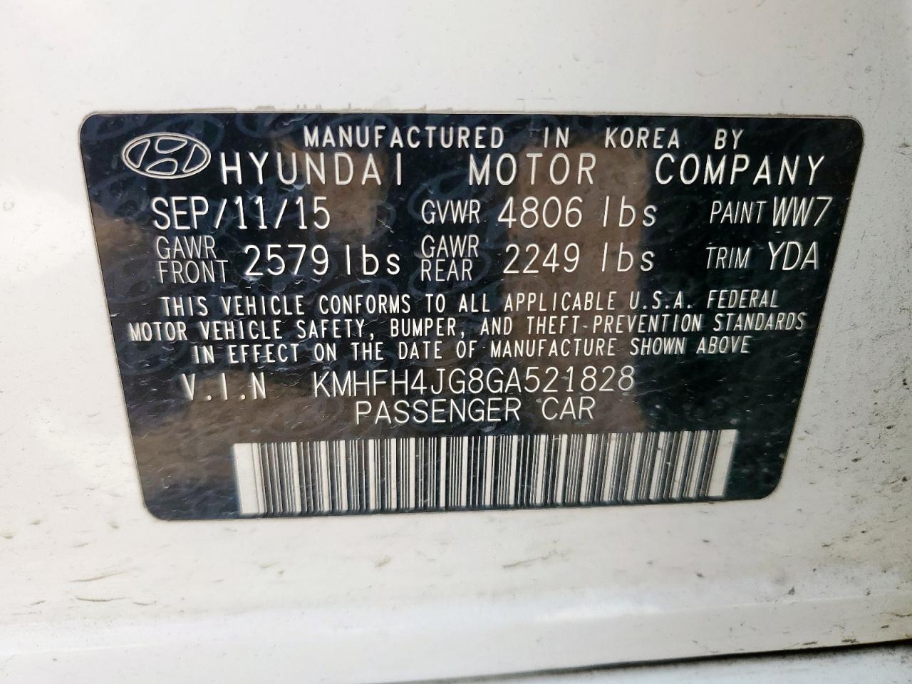2016 Hyundai Azera Limited VIN: KMHFH4JG8GA521828 Lot: 62875755