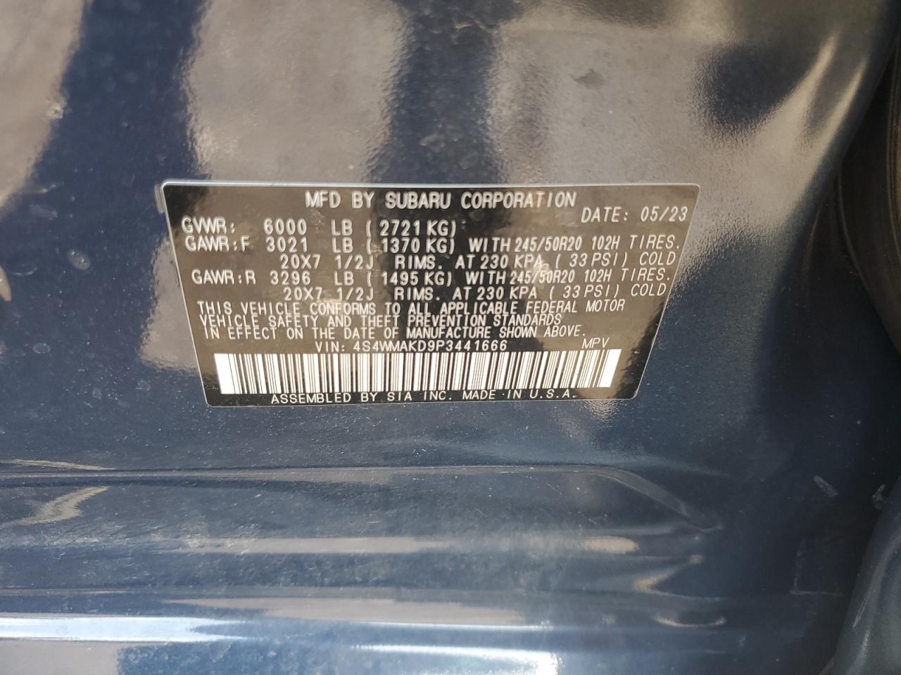 2023 Subaru Ascent Limited VIN: 4S4WMAKD9P3441666 Lot: 62280595