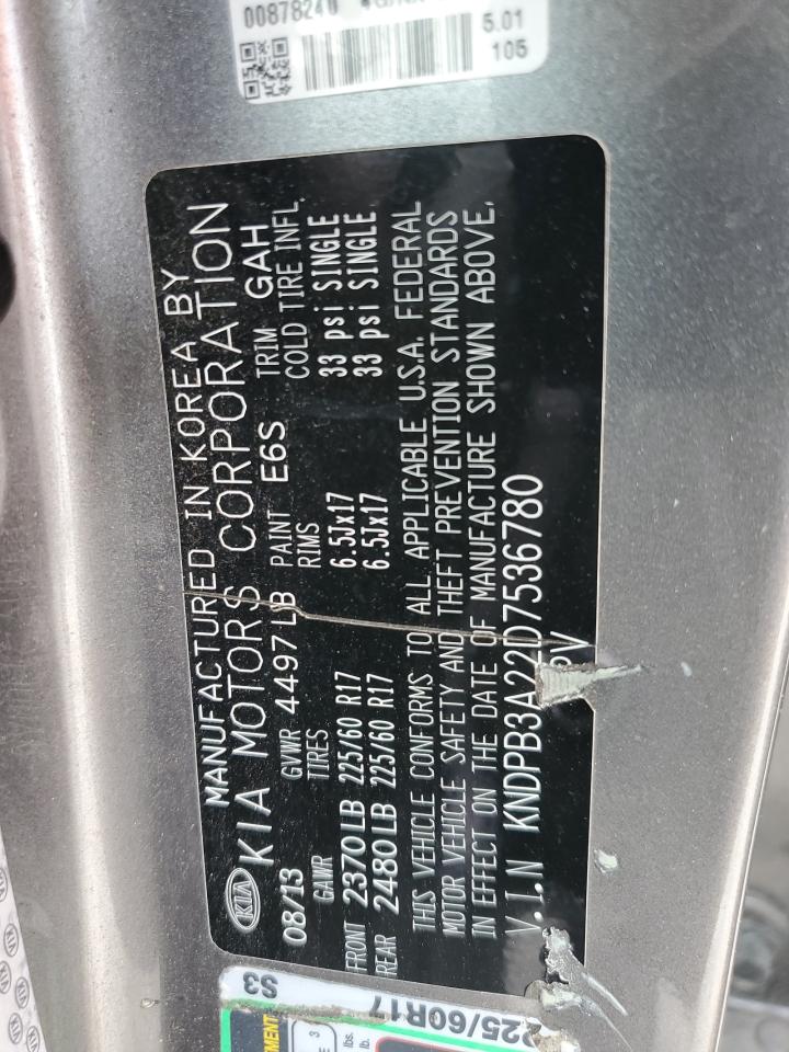 2013 Kia Sportage Base VIN: KNDPB3A22D7536780 Lot: 62523735