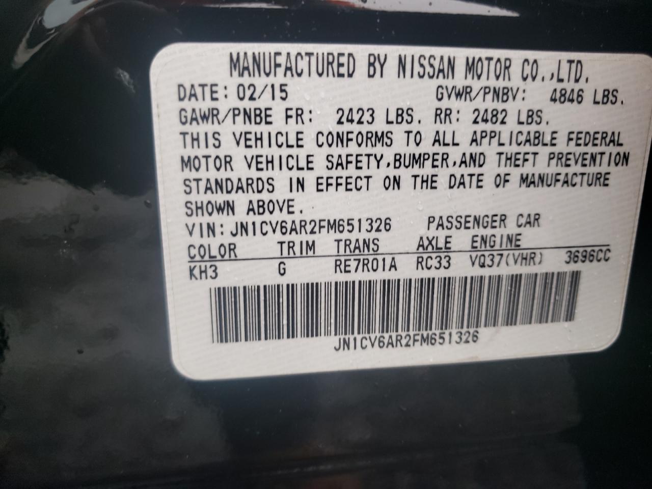 2015 Infiniti Q40 VIN: JN1CV6AR2FM651326 Lot: 60240285