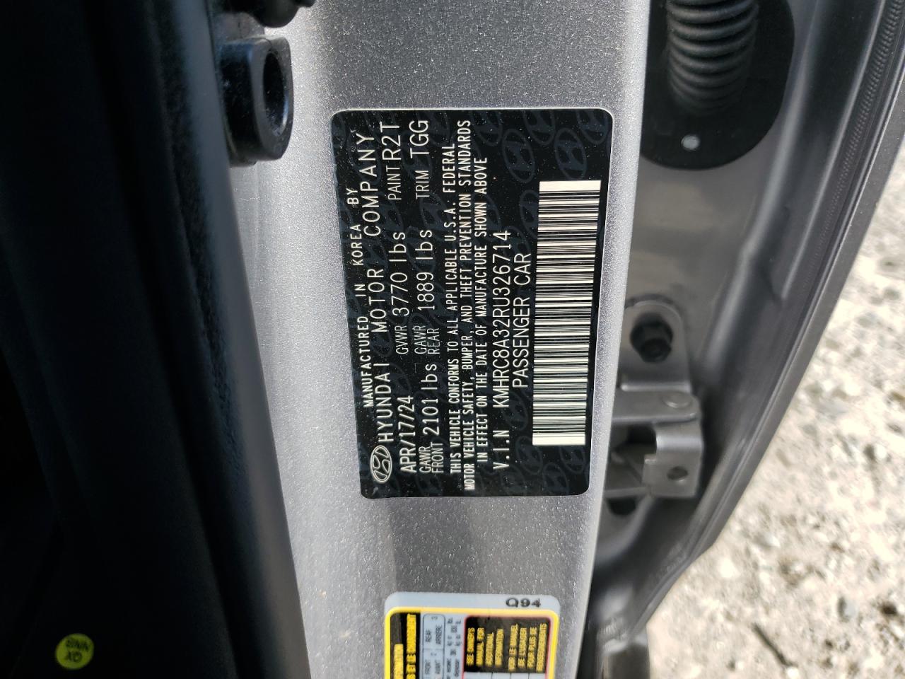 2024 Hyundai Venue Sel VIN: KMHRC8A32RU326714 Lot: 62189125