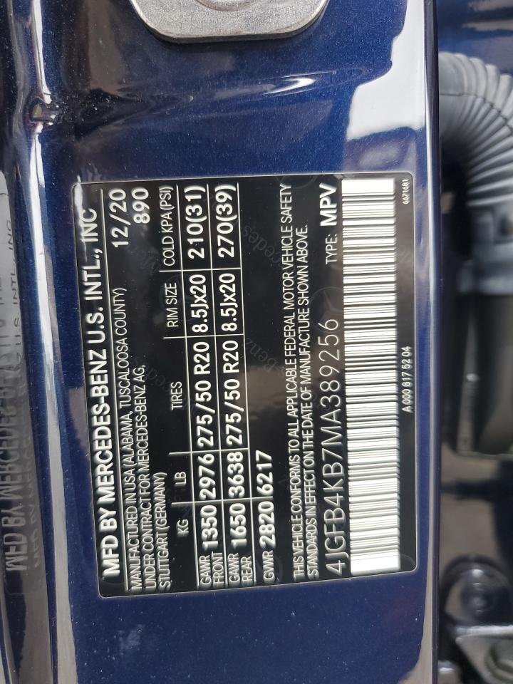 2021 Mercedes-Benz Gle 350 4Matic VIN: 4JGFB4KB7MA389256 Lot: 58961285