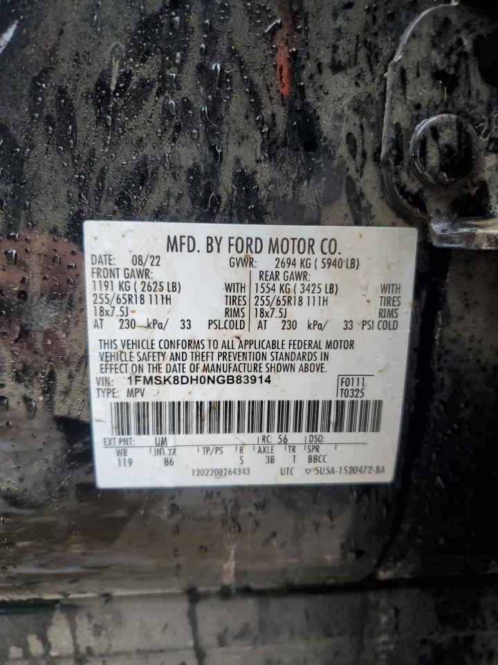 2022 Ford Explorer Xlt VIN: 1FMSK8DH0NGB83914 Lot: 61860985