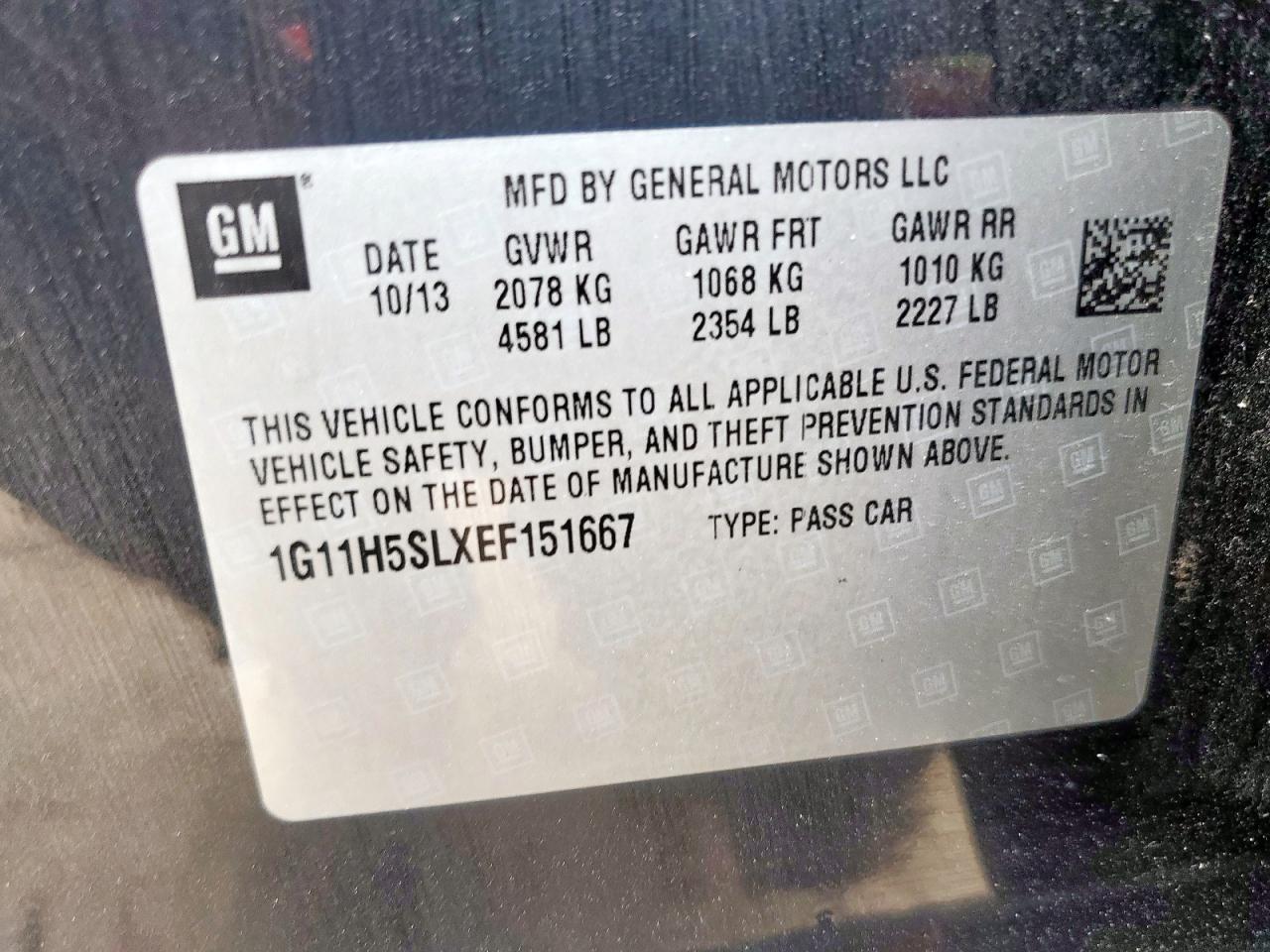 2014 Chevrolet Malibu Ltz VIN: 1G11H5SLXEF151667 Lot: 63122745