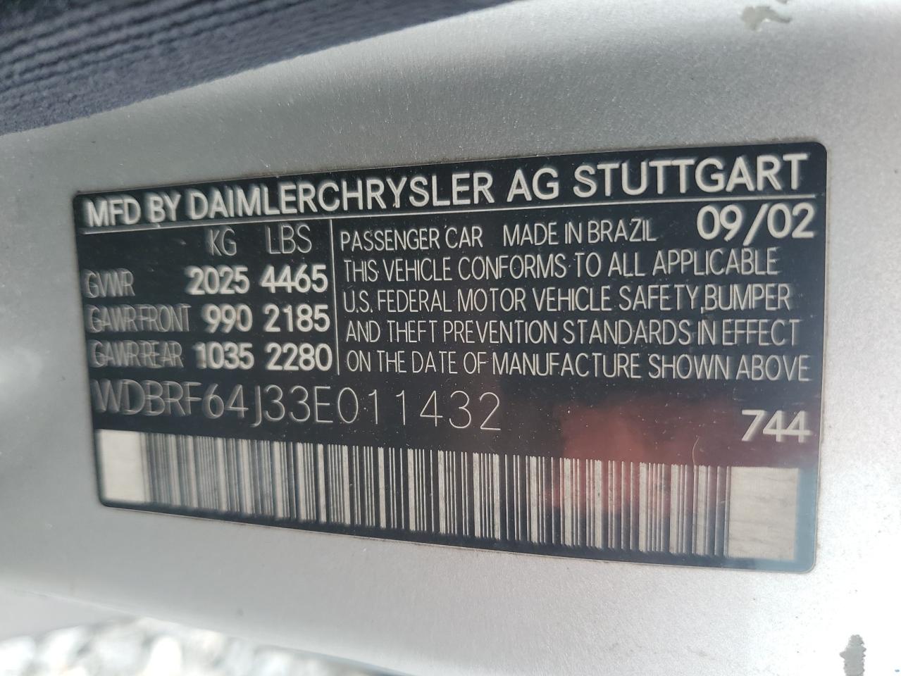 2003 Mercedes-Benz C 320 VIN: WDBRF64J33E011432 Lot: 59700725