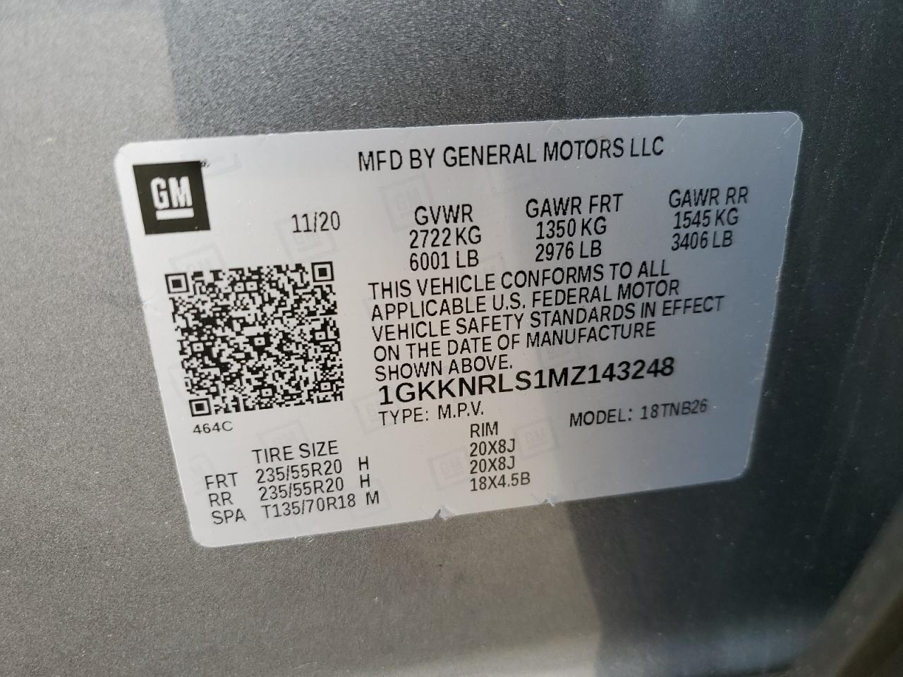 2021 GMC Acadia Sle VIN: 1GKKNRLS1MZ143248 Lot: 62772475