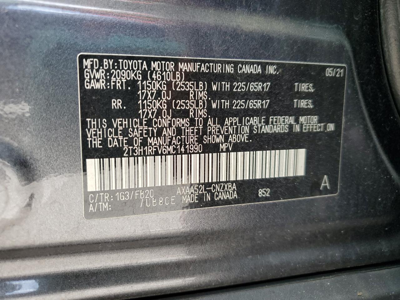 TOYOTA RAV4 2021 VIN 2T3H1RFV6MC141990 zdjęcie 13