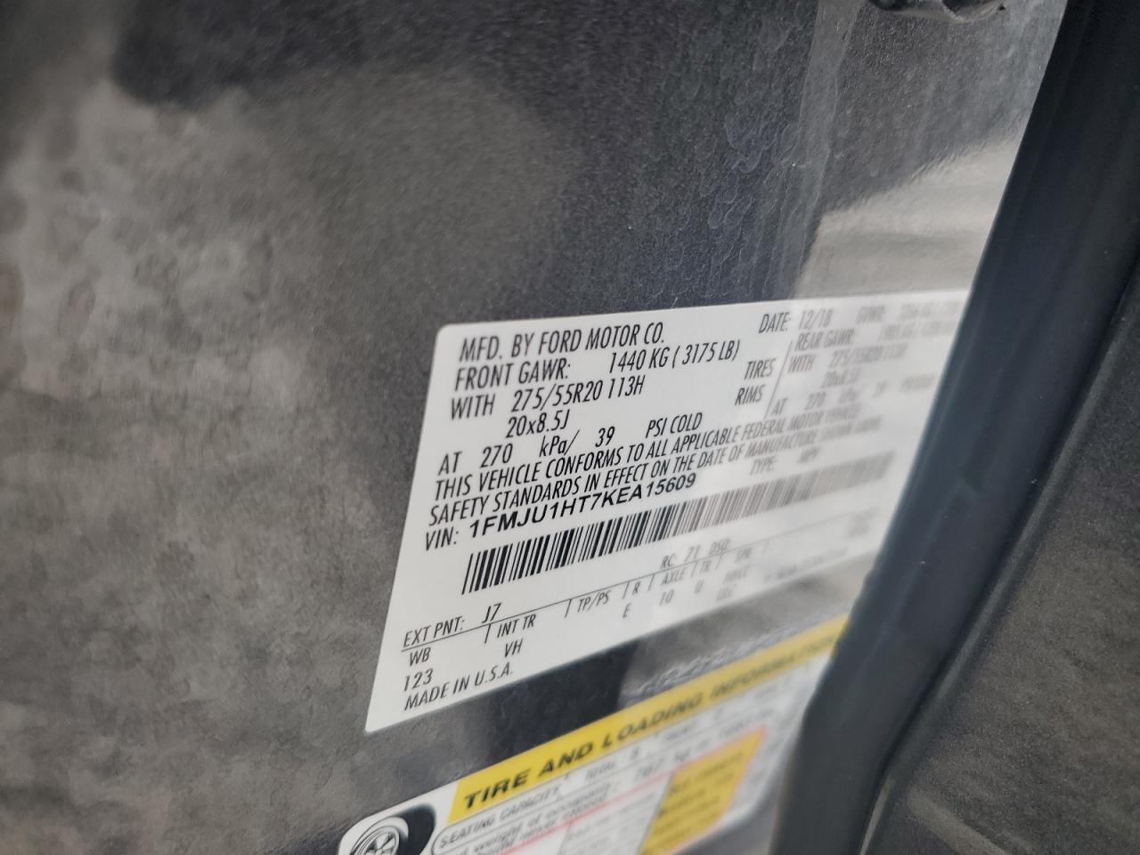 2019 Ford Expedition Xlt VIN: 1FMJU1HT7KEA15609 Lot: 61398885
