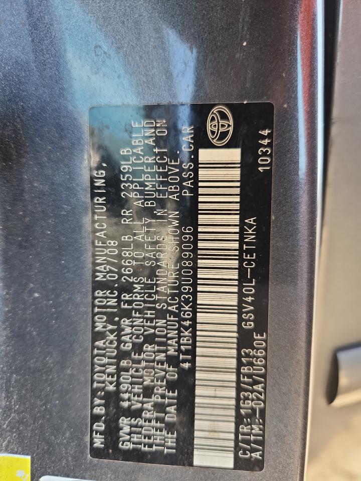 2009 Toyota Camry Se VIN: 4T1BK46K39U089096 Lot: 62677565