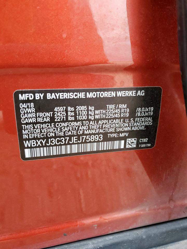2018 BMW X2 Sdrive28I VIN: WBXYJ3C37JEJ75893 Lot: 62513565