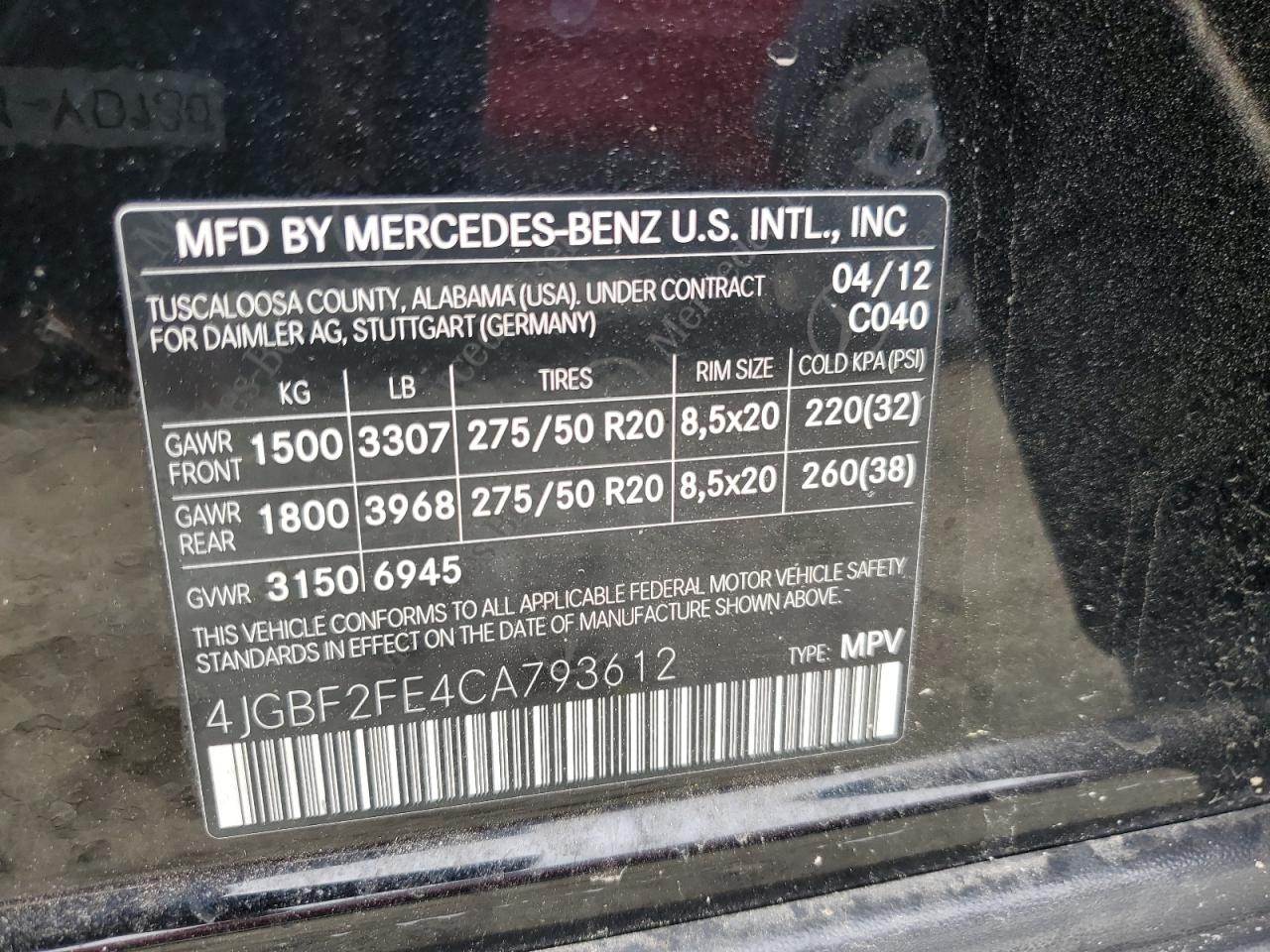 2012 Mercedes-Benz Gl 350 Bluetec VIN: 4JGBF2FE4CA793612 Lot: 61021675