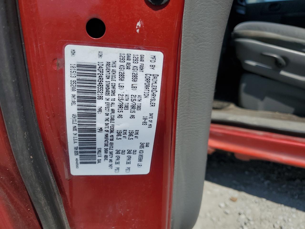 2004 Dodge Grand Caravan Se VIN: 1D4GP24R94B552186 Lot: 62275625