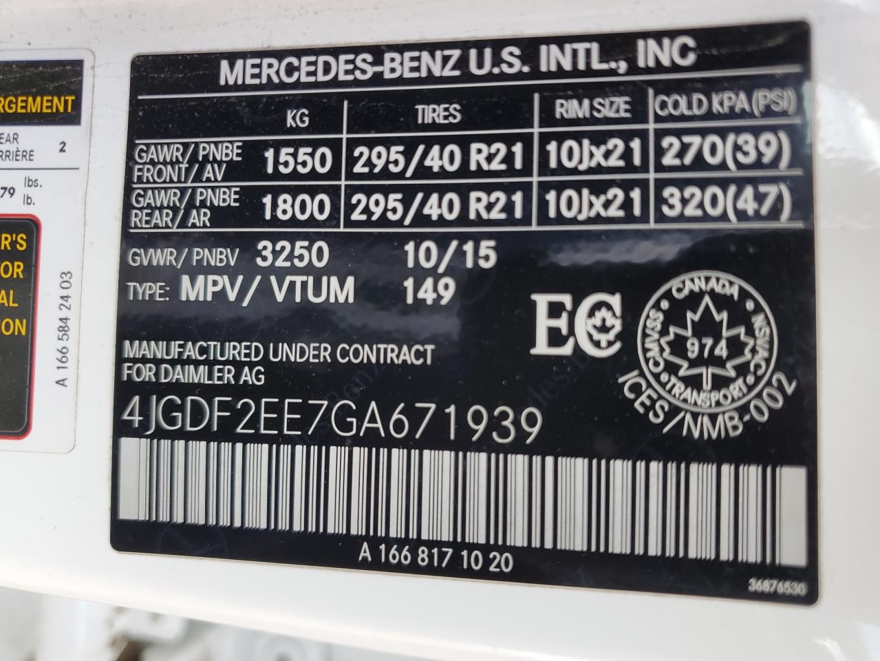 2016 Mercedes-Benz Gl 350 Bluetec VIN: 4JGDF2EE7GA671939 Lot: 63333905