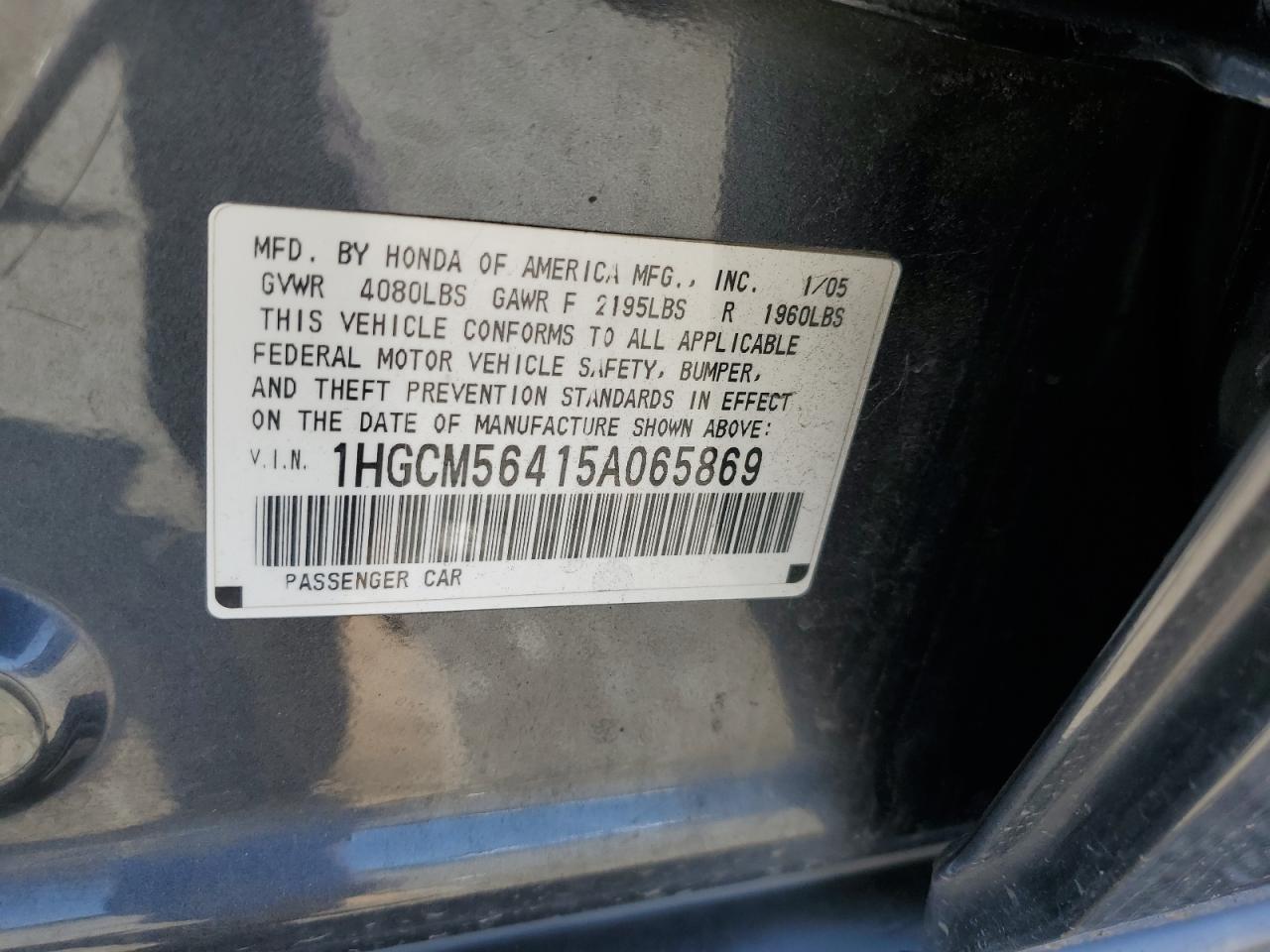 HONDA ACCORD 2005 VIN 1HGCM56415A065869 zdjęcie 13