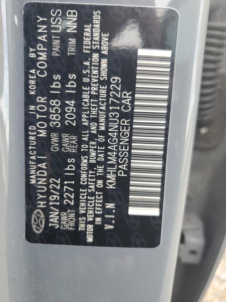 2022 Hyundai Elantra Sel VIN: KMHLM4AG4NU317229 Lot: 61974975