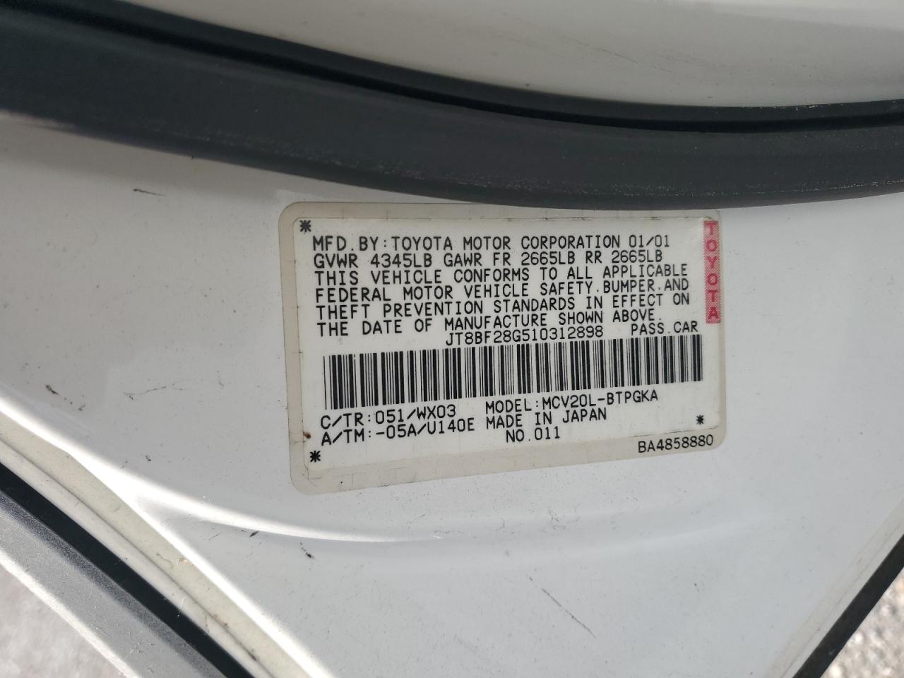 LEXUS ES300 2001 VIN JT8BF28G510312898 photo 12