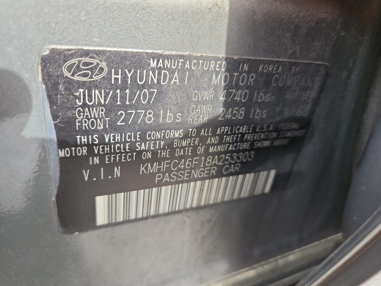 2008 Hyundai Azera Se VIN: KMHFC46F18A253303 Lot: 60263525