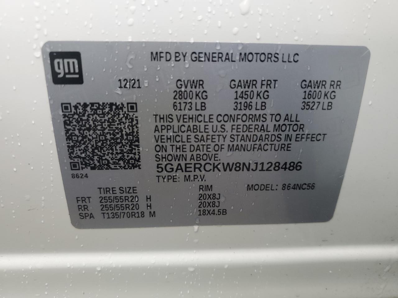 2022 Buick Enclave Premium VIN: 5GAERCKW8NJ128486 Lot: 60247215