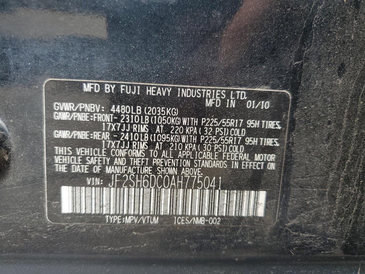SUBARU FORESTER 2010 VIN JF2SH6DC0AH775041 zdjęcie 12