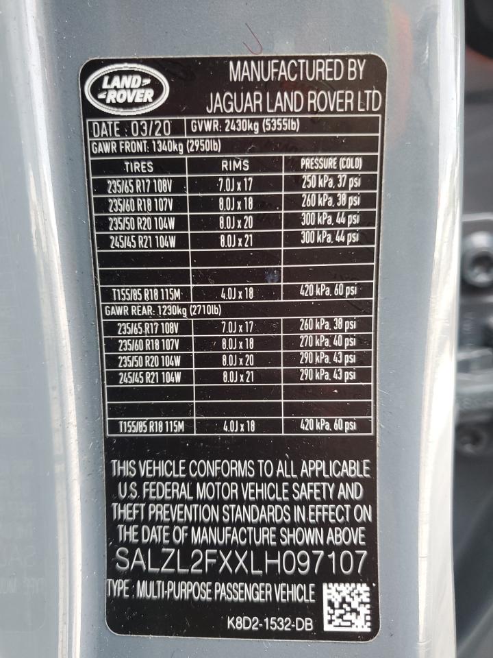 2020 Land Rover Range Rover Evoque First Edition VIN: SALZL2FXXLH097107 Lot: 62967715