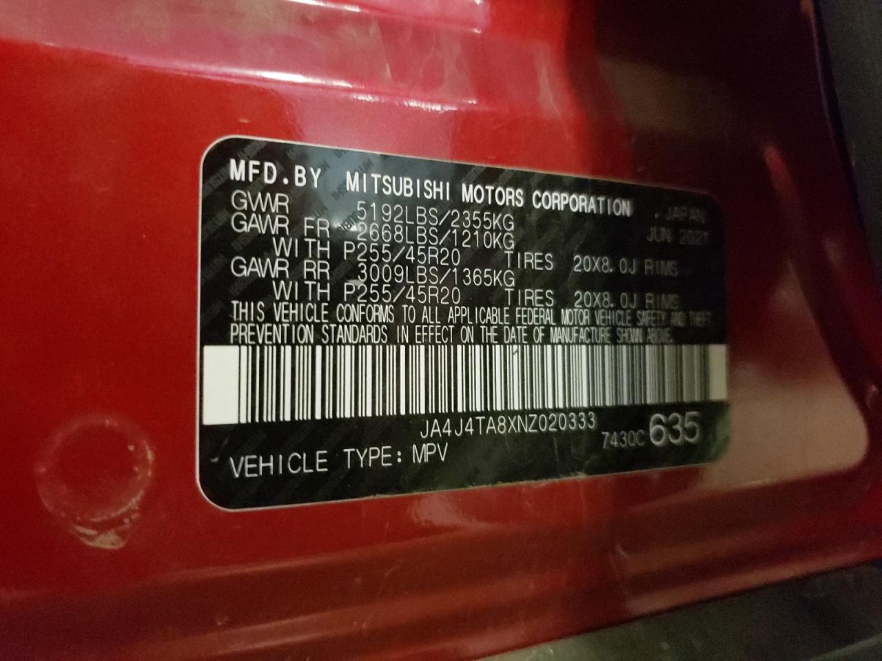 2022 Mitsubishi Outlander Es VIN: JA4J4TA8XNZ020333 Lot: 62978635