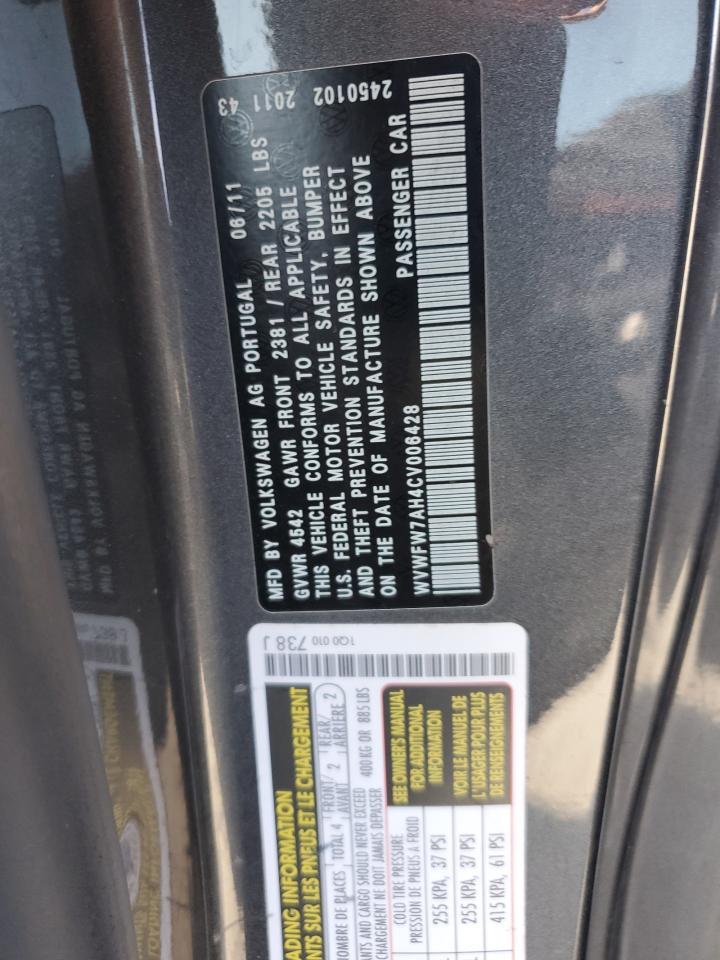 2012 Volkswagen Eos Lux VIN: WVWFW7AH4CV006428 Lot: 61144685
