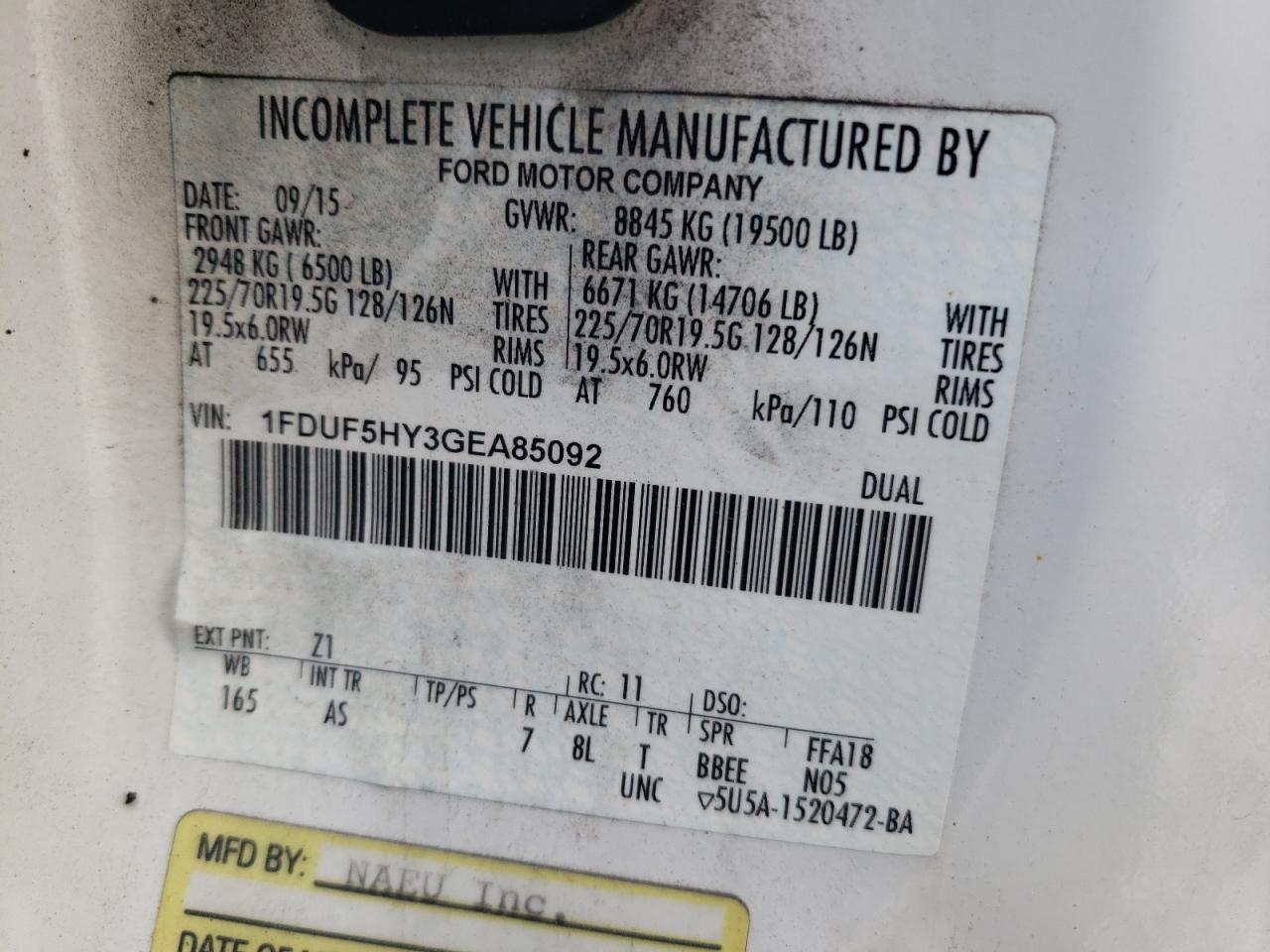 2016 Ford F550 Super Duty VIN: 1FDUF5HY3GEA85092 Lot: 61143925